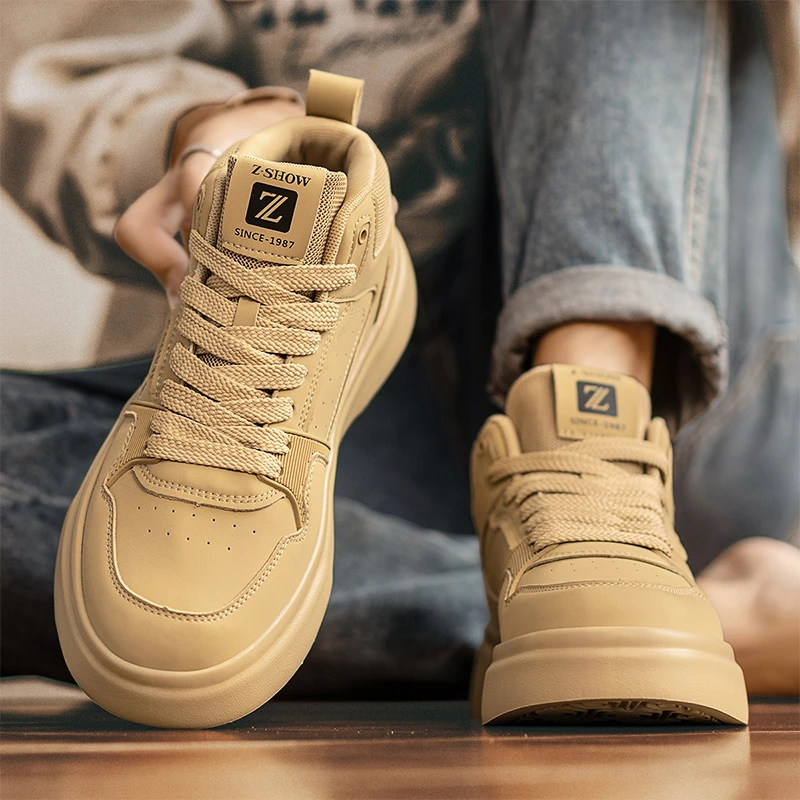 中帮男鞋2025秋冬款运动休闲鞋子潮鞋潮牌高帮男士板鞋厚底韩版鞋