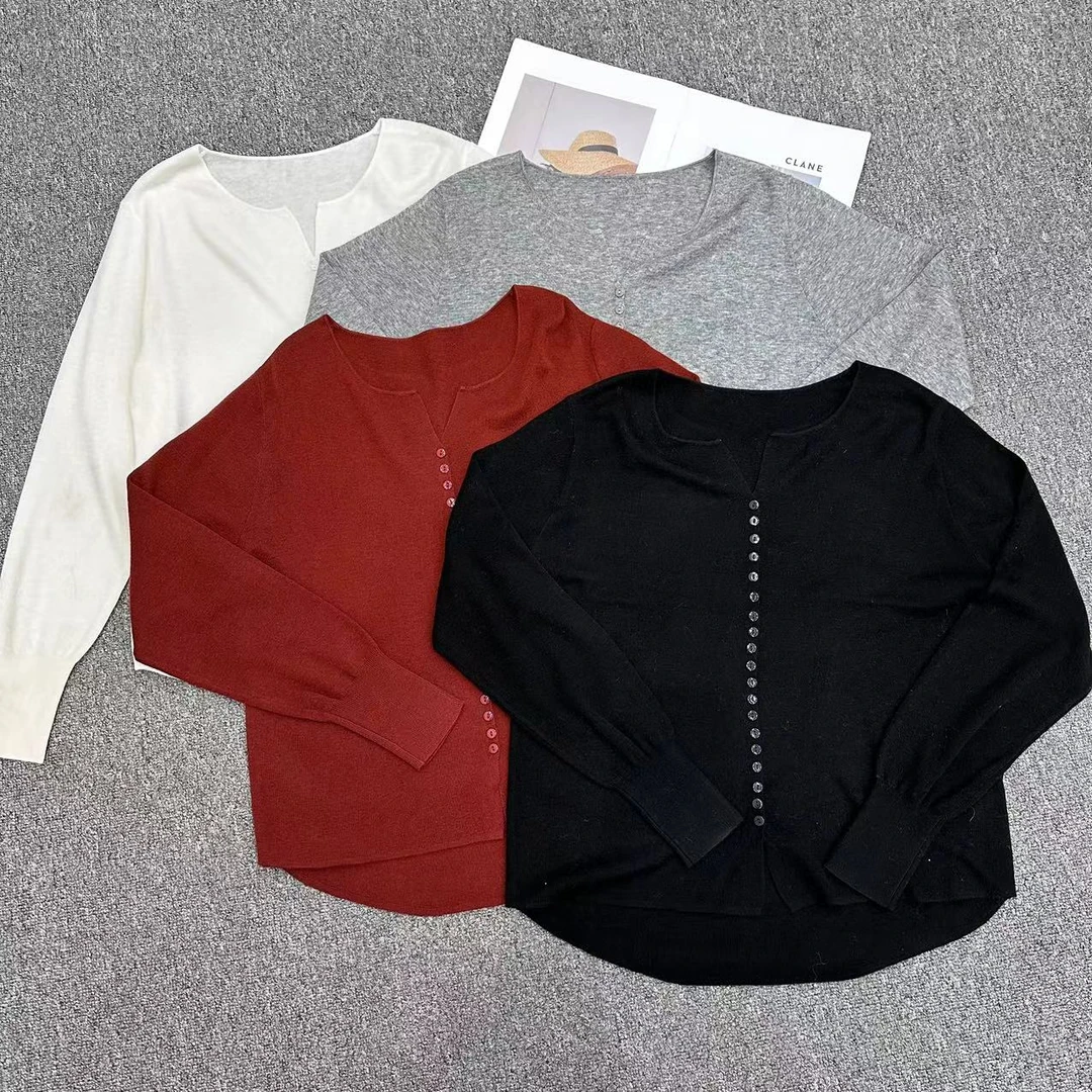 【周周家】5061濮院新款桑蚕丝羊毛气质百搭小V领开衫