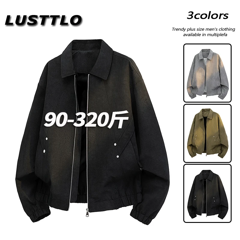 韩版时尚宽松休闲潮流翻领外套上衣男士百搭加大加肥工装大码夹克
