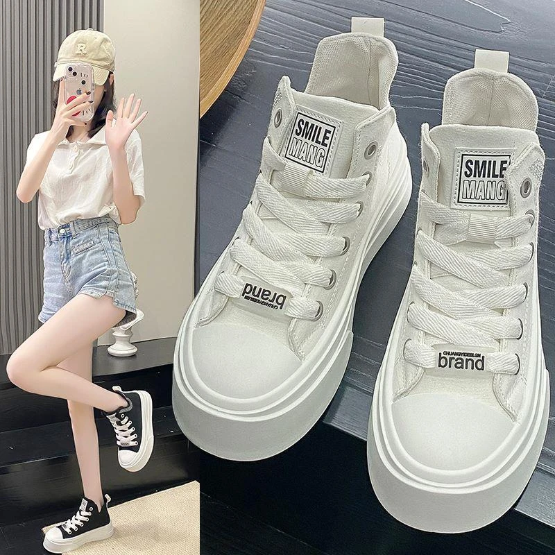 高帮小白帆布鞋女2025新款夏季薄款透气百搭韩版潮流厚底休闲板鞋