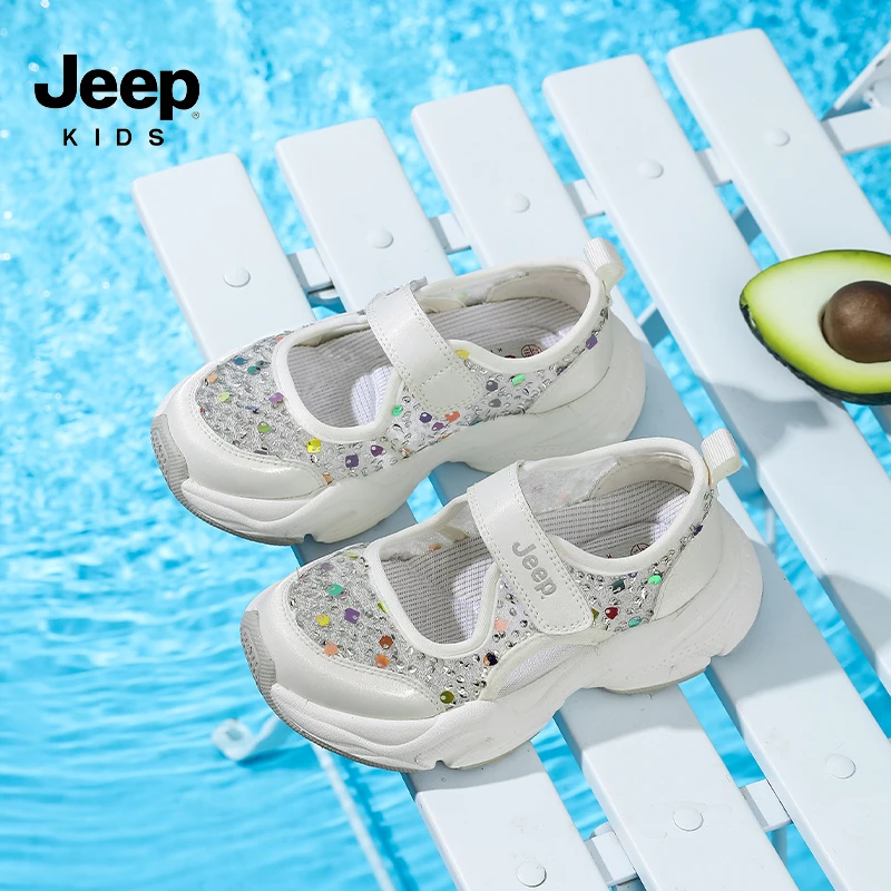 Jeep童鞋公主凉鞋夏季女童轻便软底透气单网鞋清爽防滑包头凉鞋