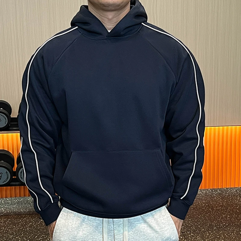 秋冬美式男女连帽卫衣宽松运动套头外套保暖休闲简约条纹上衣