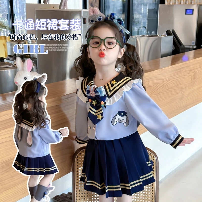 【网红同款】朱迪兔子警官学院风JK套装女童卡通海军领衬衣百褶裙潮