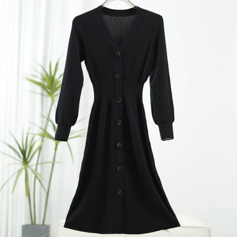 莉推荐 【三C・伊】Y808-5   气质长款毛织连衣裙黑色Y22410243M60