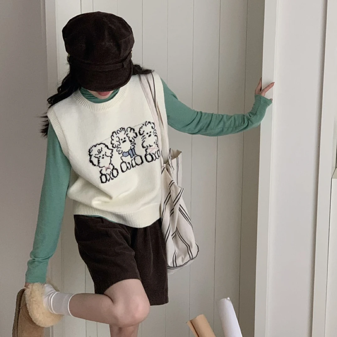 58331 韩系卡通小狗减龄百搭针织马甲