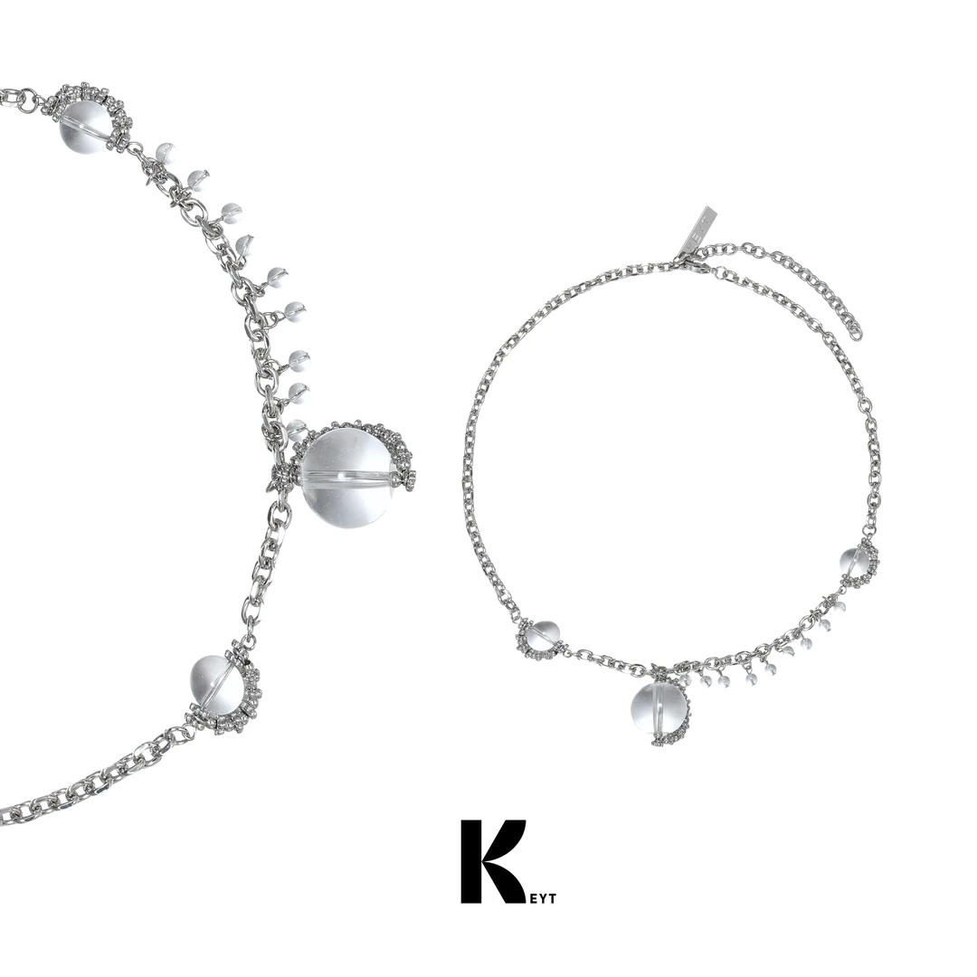 KEYT 铜合金玻璃项链 三颗透明球吊坠项链B47