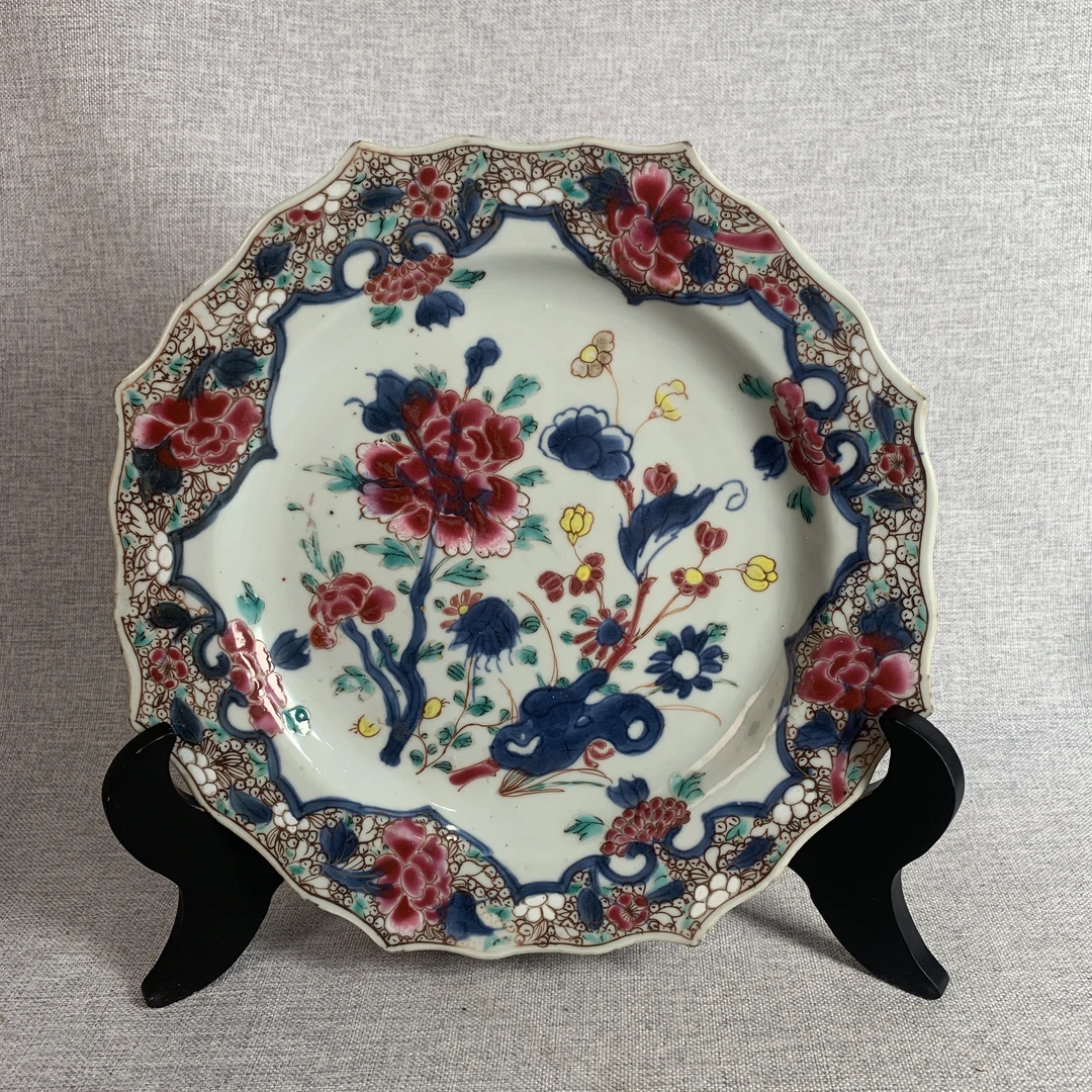 清代青花粉彩花卉花口盘古瓷器国营镇江市文物商店库出3068213