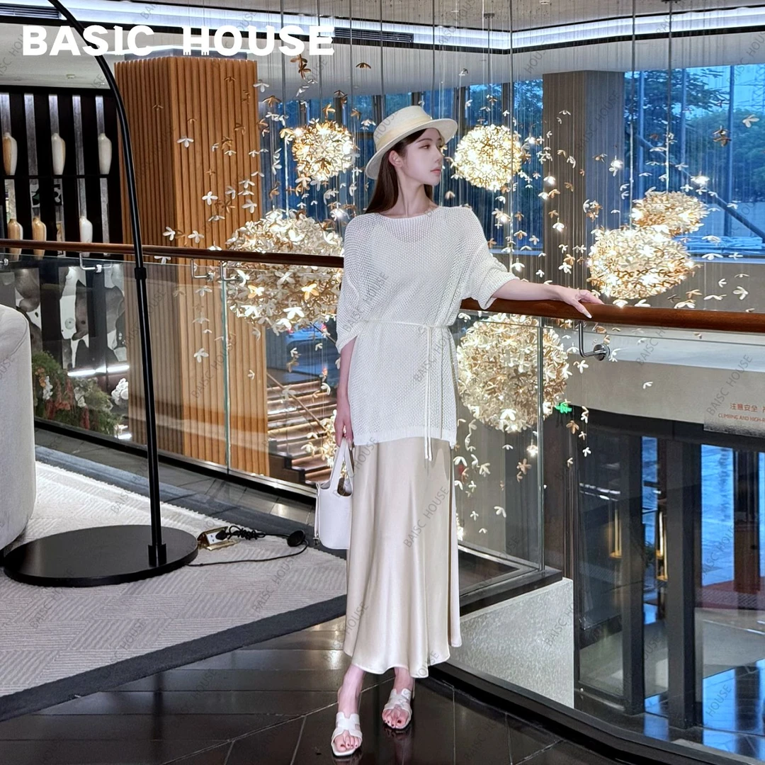 Basic House/百家好【杏染云纱】25年夏季新时尚亚麻天丝针织两件套
