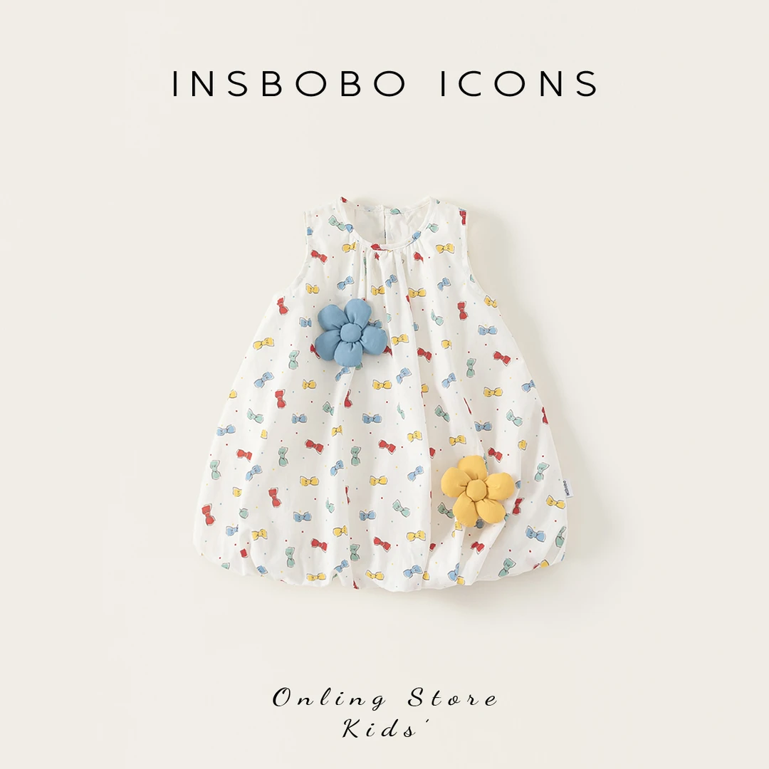 【专属】INSbobo新品裙子蝴蝶结满印无袖连衣裙XQ25042