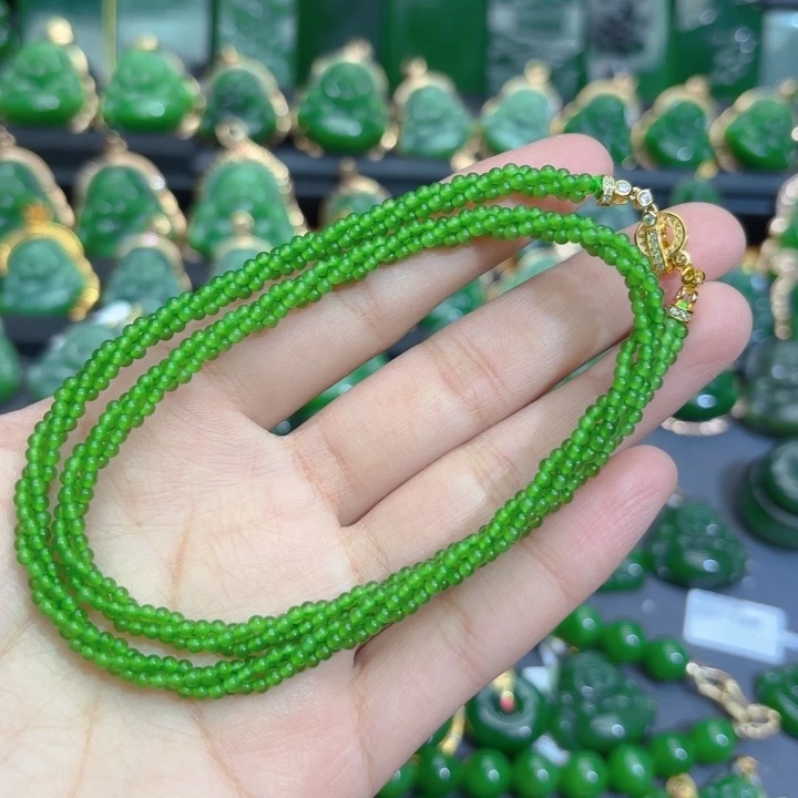 项链未镶嵌和田玉（碧玉）果绿麻花项链