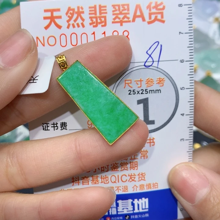 翡翠颈饰18K金镶嵌无事牌