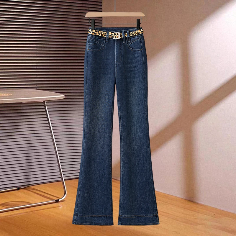 复古蓝港风喇叭裤2025新款网红女裤秋季流行爆款高腰微喇牛仔裤