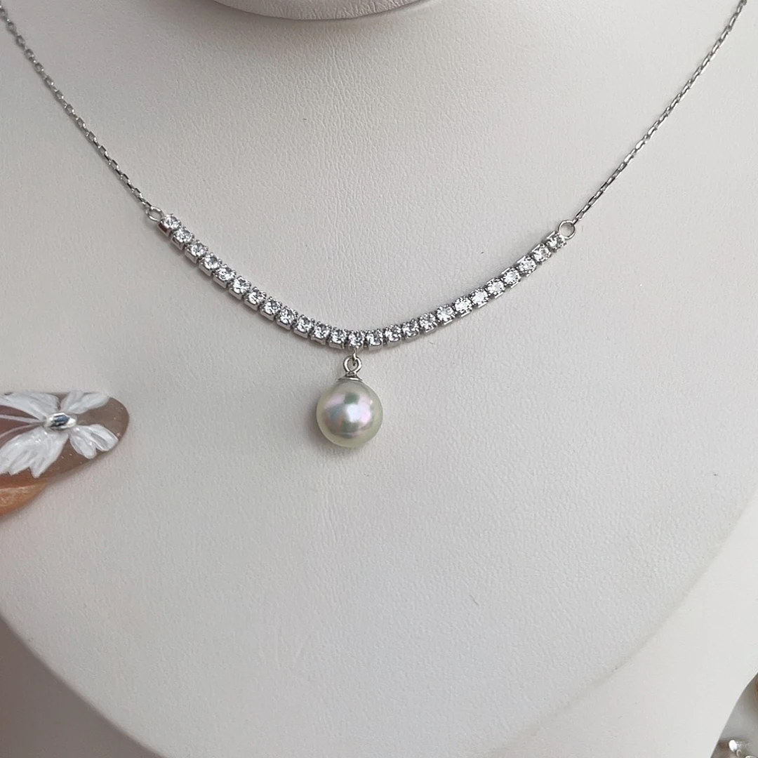 海水珍珠银S925镶嵌颈饰