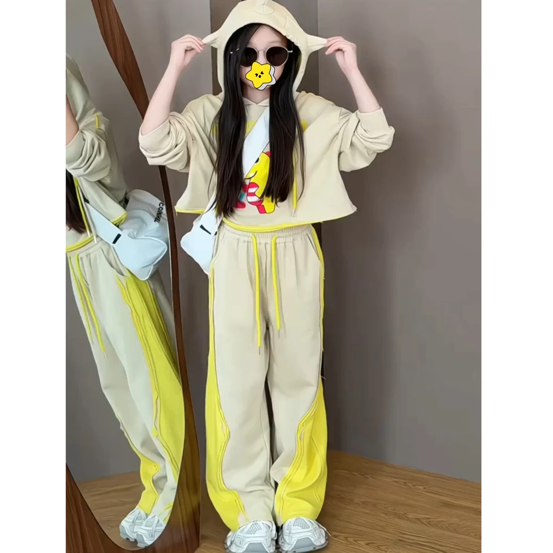 女童洋气春秋季新款2025韩版宽松休闲运动印花连帽卫衣儿童服装