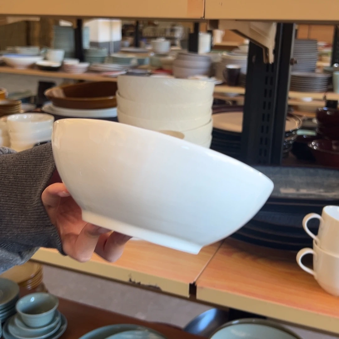 新骨瓷079瑕疵慎拍明微黄绿 6.5寸碧波不规则面碗