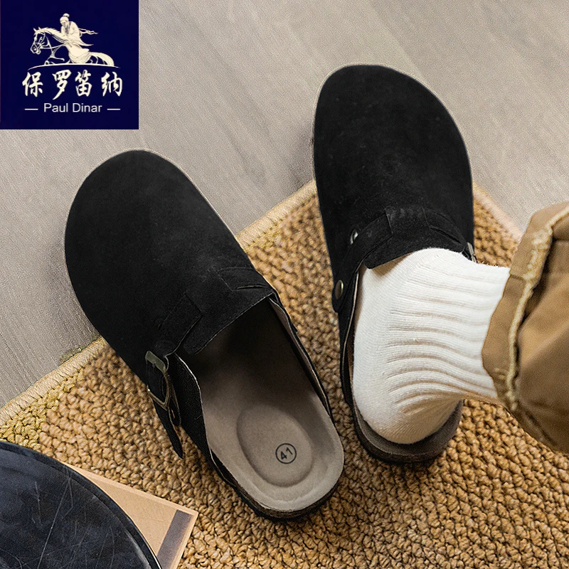 勃肯鞋男春季包头半拖鞋男士外穿厚底防滑加绒保暖情侣男鞋