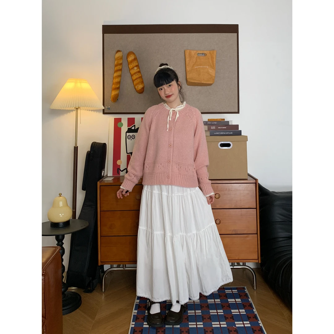 韩系温柔风白色气质高腰半身裙女春夏新款宽松减龄百搭A字中长裙