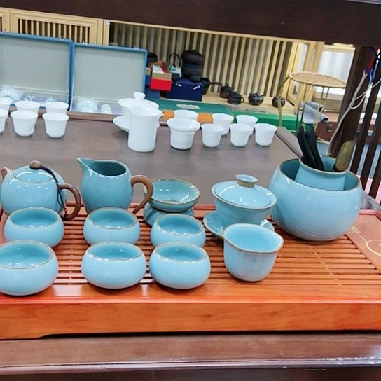 陶瓷简约家用办公盖碗壶6杯主人杯洗道套装