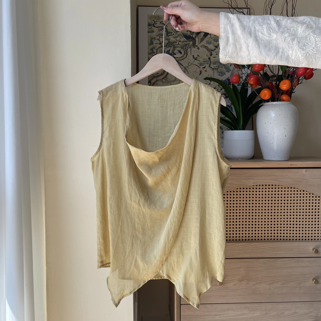 【筱然】2025新款复古无袖打底荡领纯色背心文艺宽松休闲外穿小衫