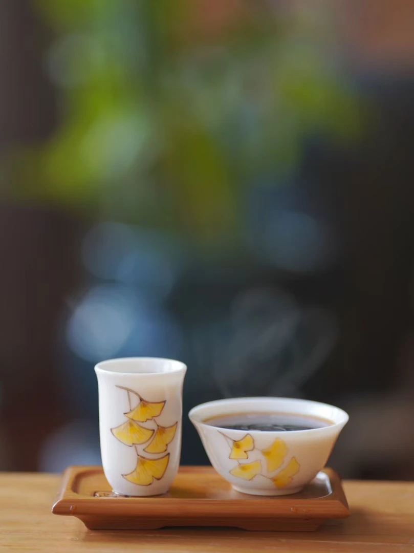 茶碗中式品茗三件套家用（闻香杯、品茗杯、竹杯垫）茶具茶杯陶瓷品