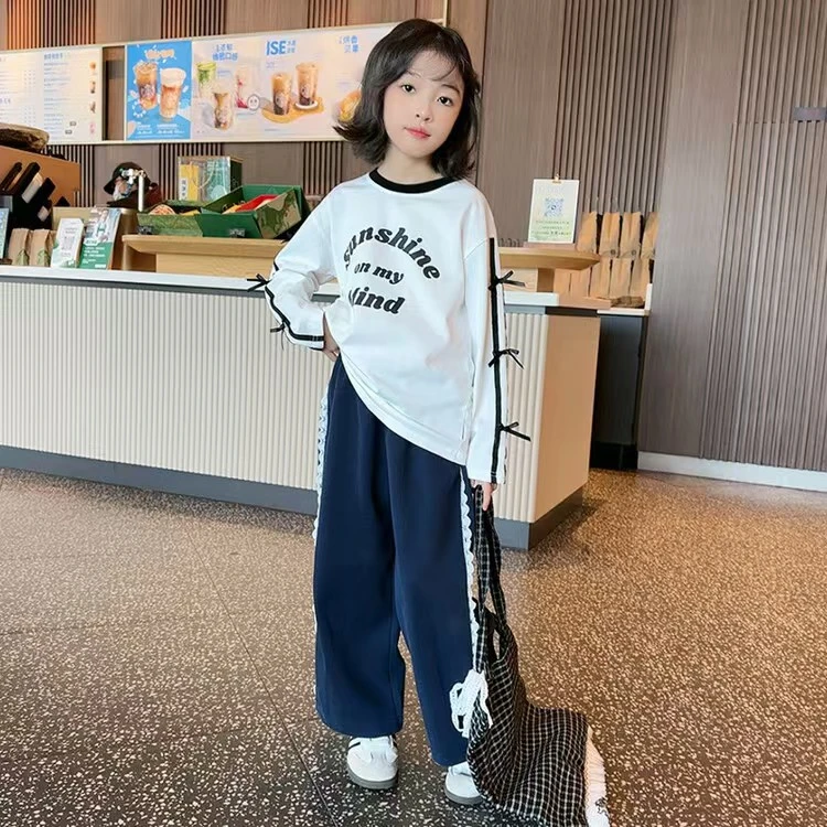 【丫丫童品】2025春季新款女童女大童侧边花边百搭卫裤A347