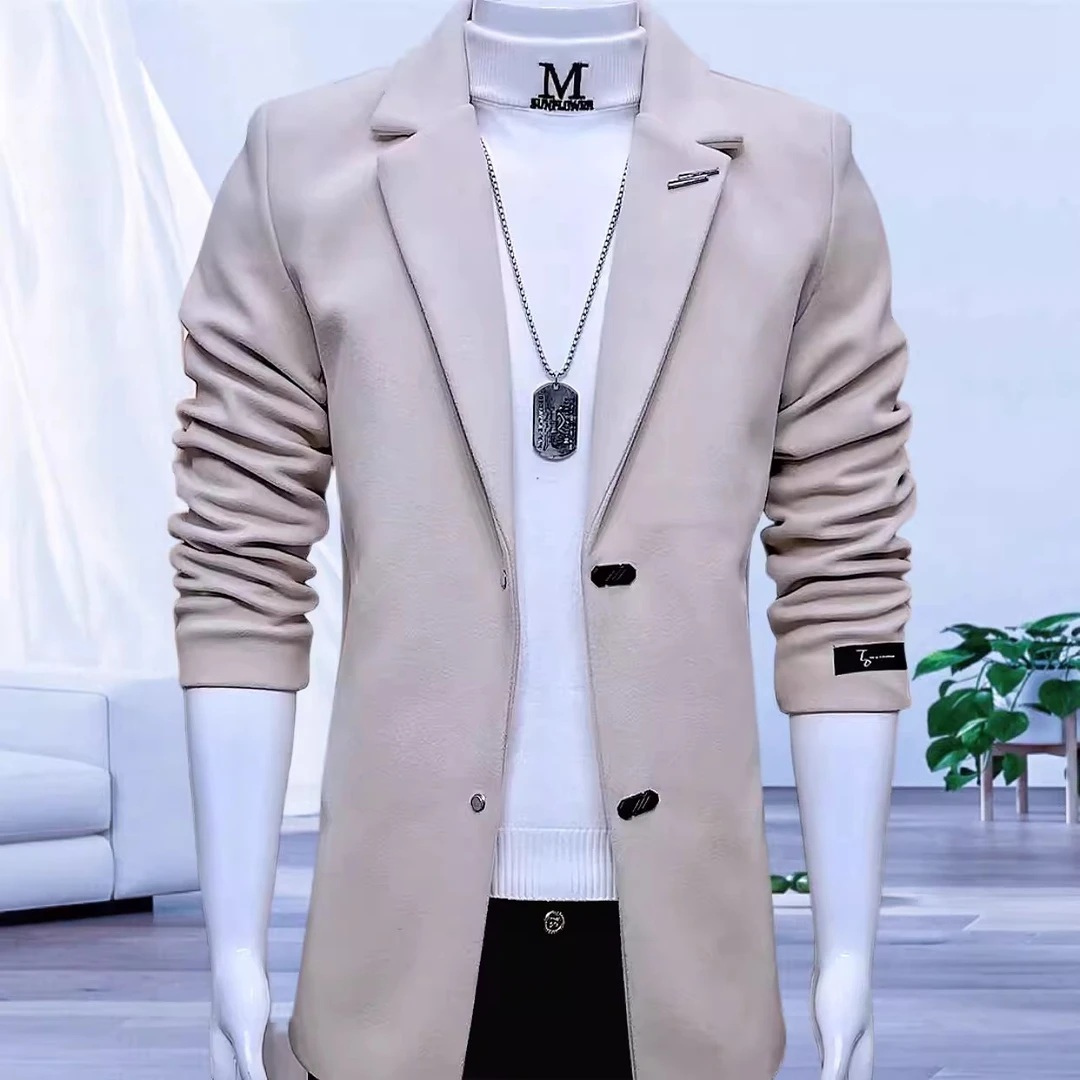 男士新款呢子中长款风外套2026男韩版时尚百搭中长款风衣外套上衣