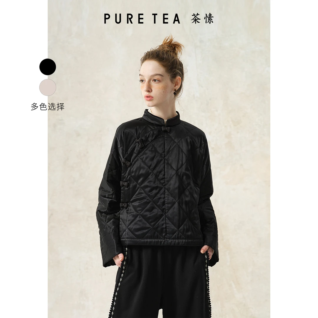 PURE TEA/茶·愫【中式蝴蝶结】斜襟立领外套菱格短款KW0202C41