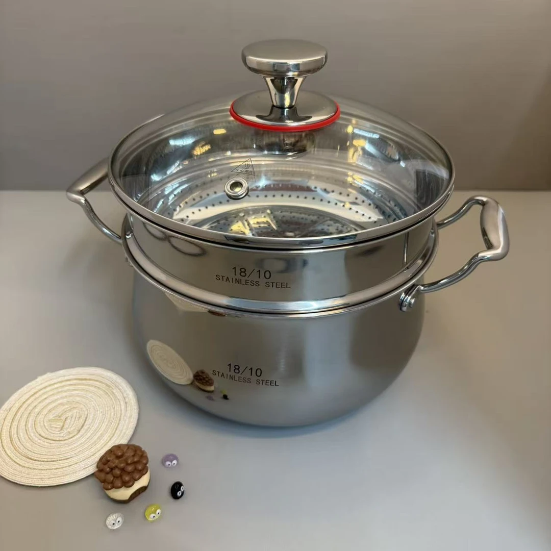 番薯厨房18-10不锈钢多层钢汤锅家用带盖子电磁炉煤气通用煲汤锅
