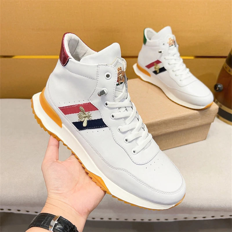 欧洲站潮牌真皮高帮鞋男小蜜蜂百搭ins中帮潮鞋系带25春秋季男鞋