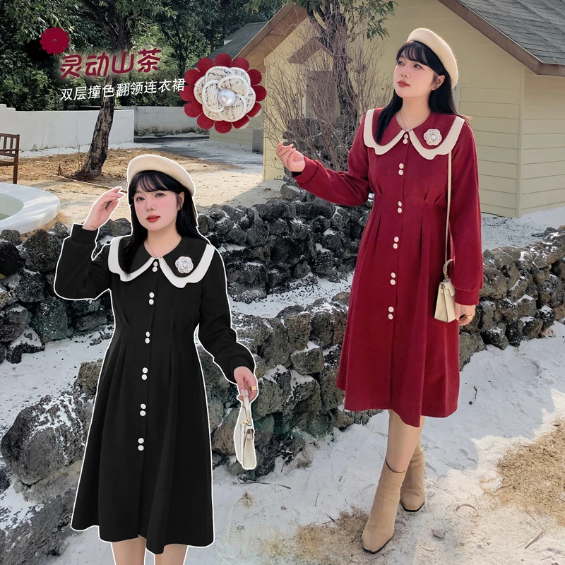 大码冬季新款胖MM显瘦连衣裙