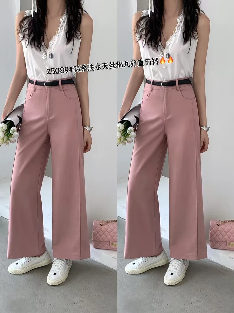 2025新款25089窄版阔腿裤棉质女九分时尚显瘦薄款小个子百搭