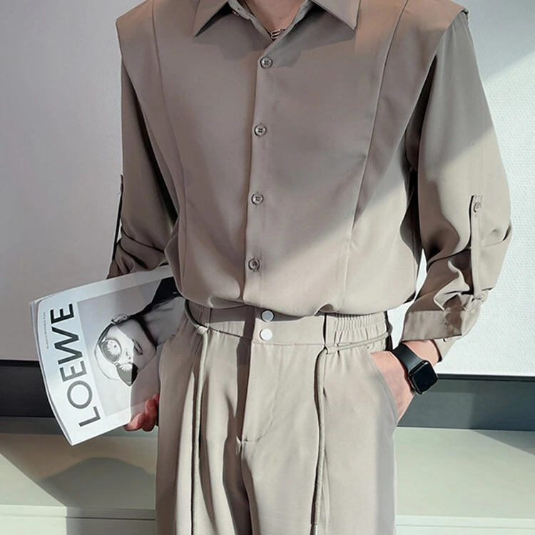 男装高级感穿搭衬衫套装秋装2023新款轻熟风宽松垂感长袖衬衣痞帅