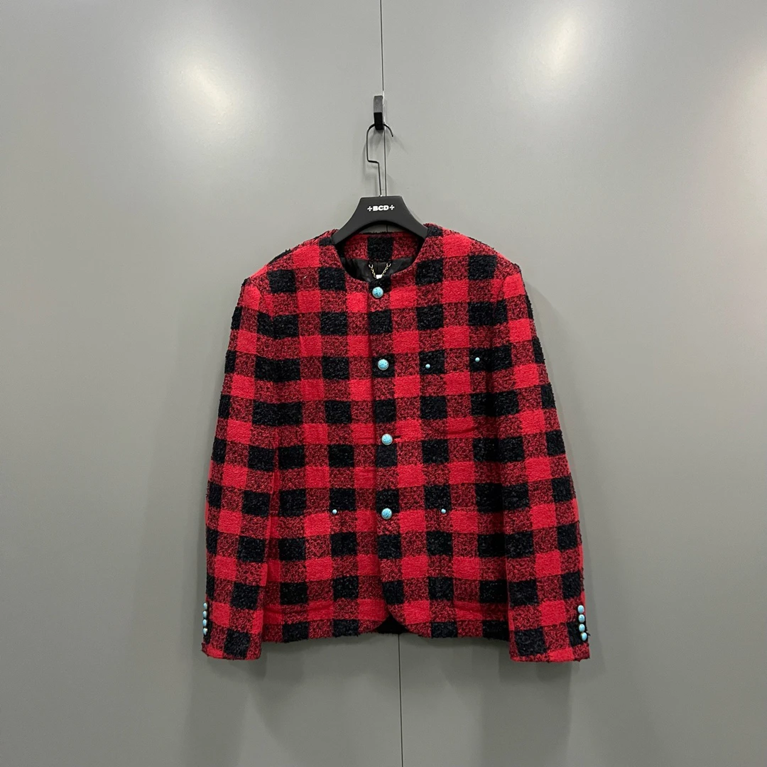 Louis Vuitton lv 黑红格纹单排扣外套 54码/98新/bc013799