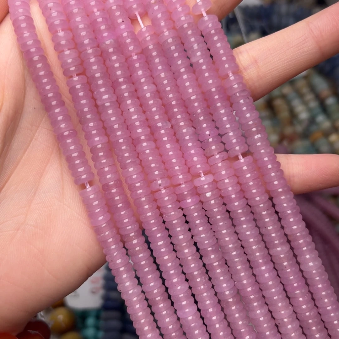 玛瑙/玉髓合金珠宝半成品L535。6.2mm紫锂辉玉算盘珠一条