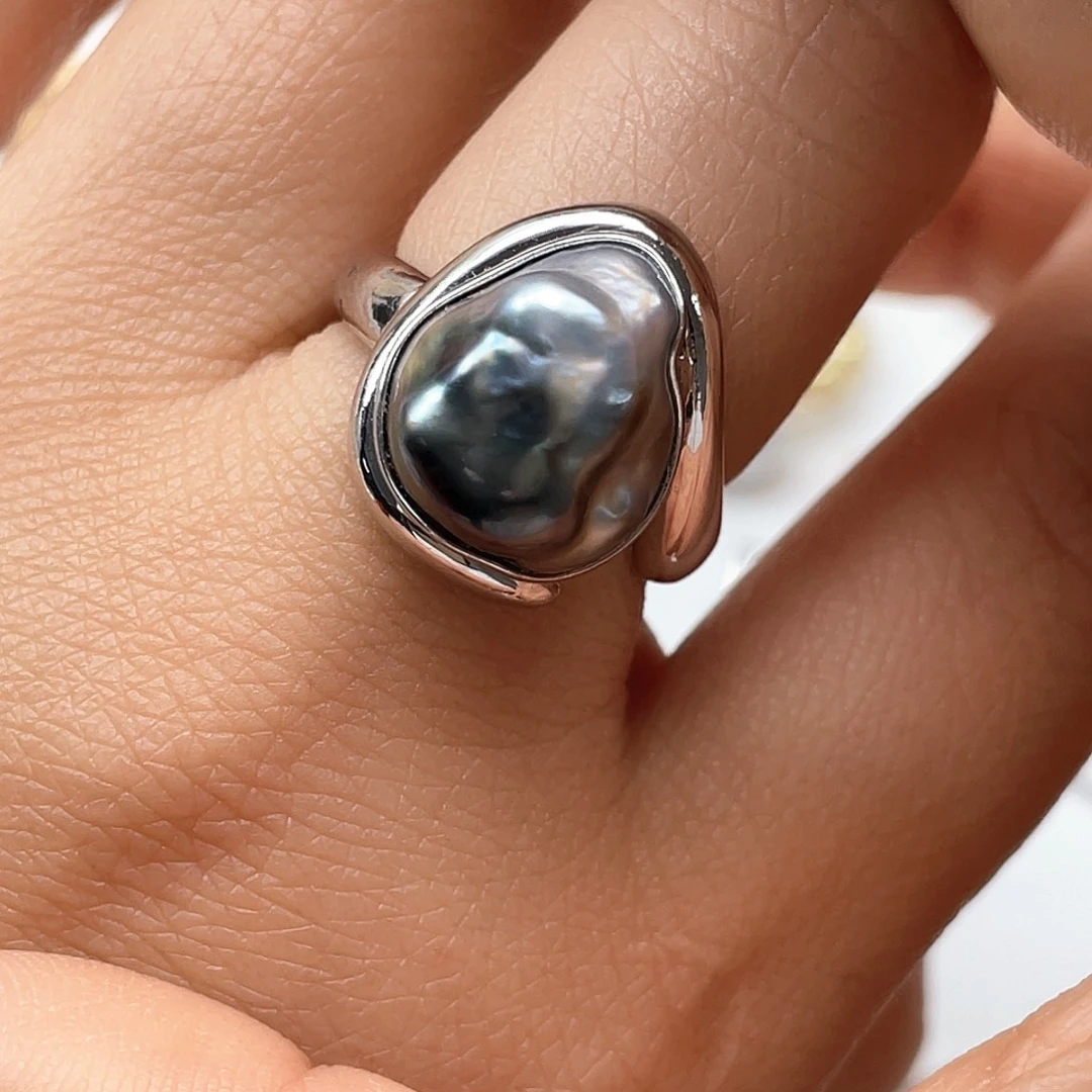 归***一戒圈银S925镶嵌海水珍珠