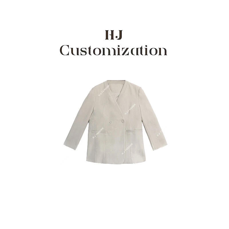 【 H·J 】“极简高智”简约大女主休闲百搭V领系带西装外套5115