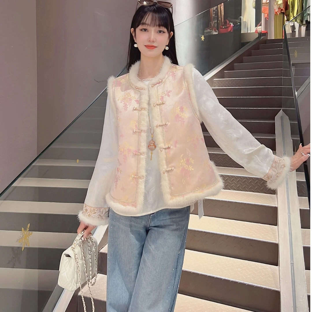 《秀秀定制》《桃夭》冬款重工水貂毛时尚百搭显瘦加厚夹棉女马甲6758