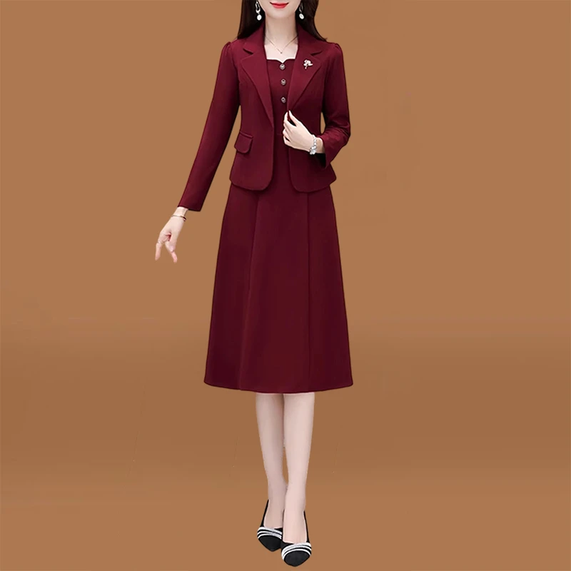 喜婆婆婚宴装2025新款女春秋季连衣裙长袖妈妈婚礼服十三行两件套