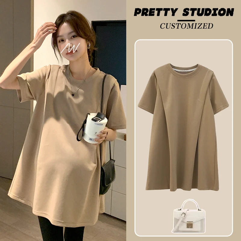 孕妇装夏装上衣2025新款韩版网红宽松短袖纯棉T恤中长款连衣裙潮