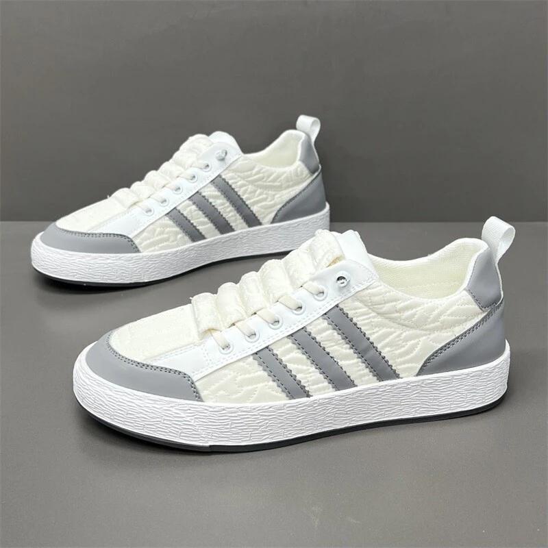 布面男鞋2025春季款透气薄款三道杠休闲鞋时尚网红拼色潮牌板鞋