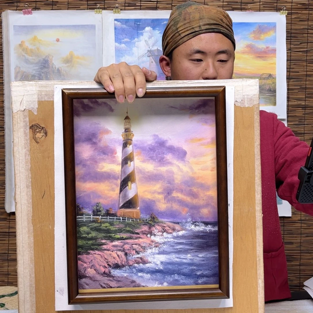 油画行路人小院绘画作品竞拍