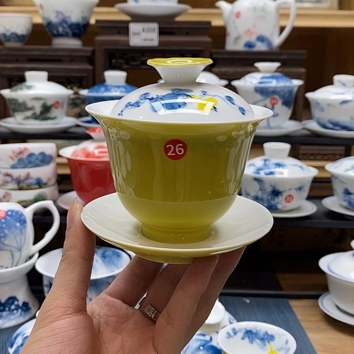 手绘葫芦盖碗160cc釉下彩微瑕福利款