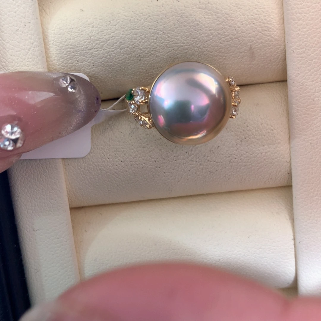 拼合珍珠（马贝珠）戒指18K金镶嵌