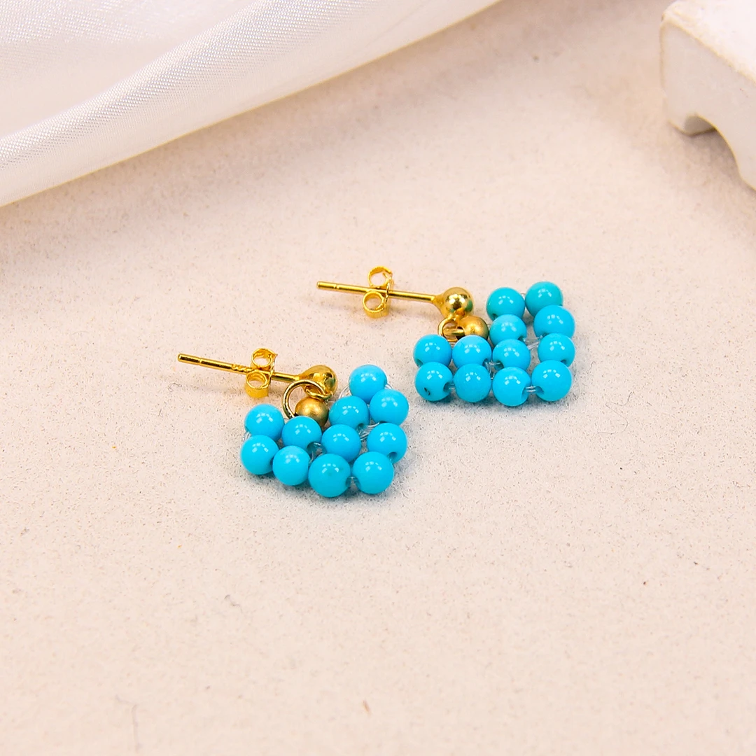 新品睡美人高瓷蓝绿松石心形圆珠耳饰 多样性发一 LX12-111