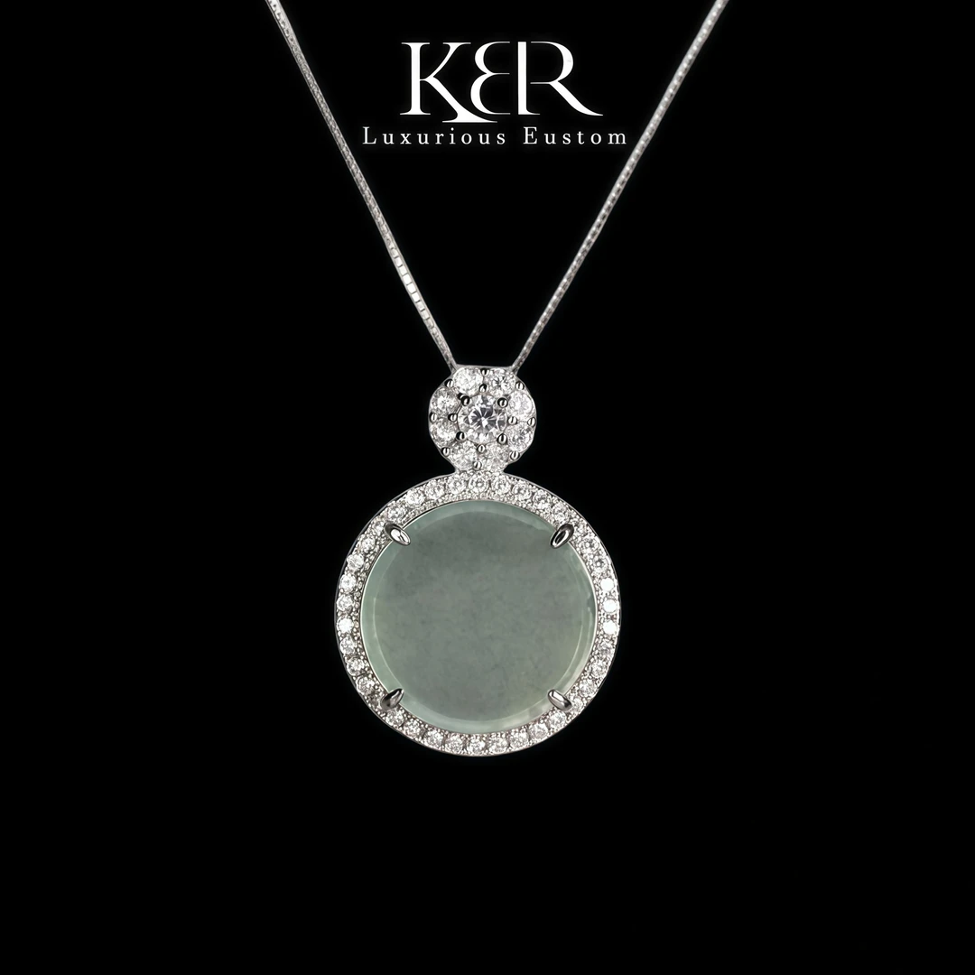 高定设计新款豪镶天然A货翡翠冰种圆牌无事牌大气百搭 KBR1222004