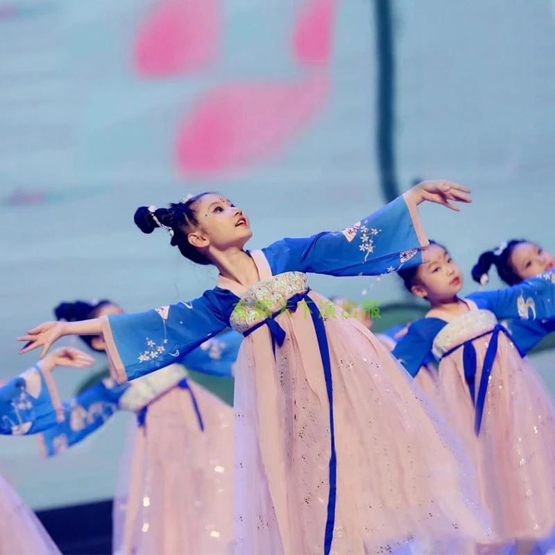 儿童汉服古装超仙唐装连衣襦裙舞蹈服中国风古典舞古筝毕业演出服