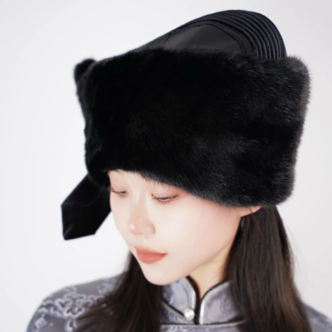 蒙古族传统貂毛手工冬季保暖百搭帽子