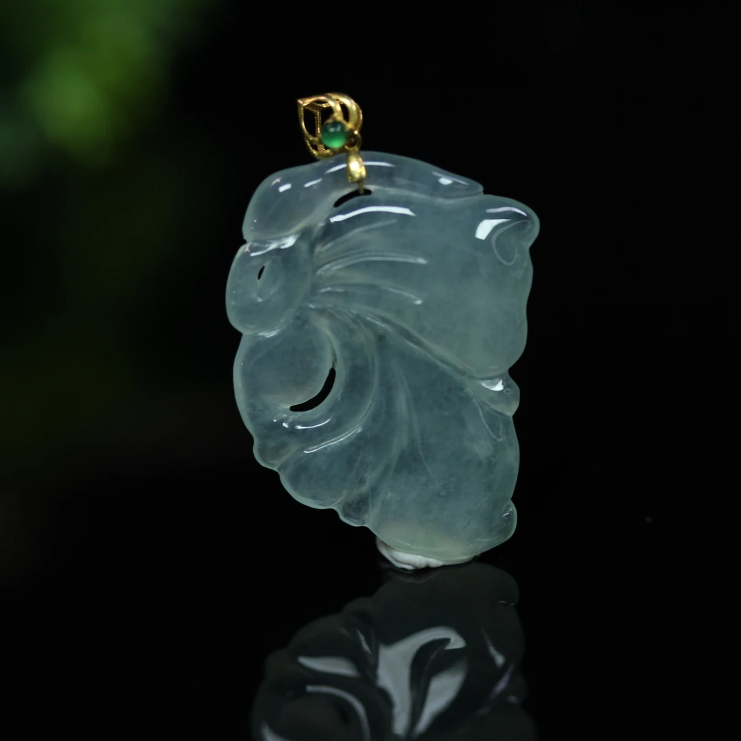 天然缅甸翡翠A货18K黄金镶白冰蝴蝶吊坠/1229642/拍卖