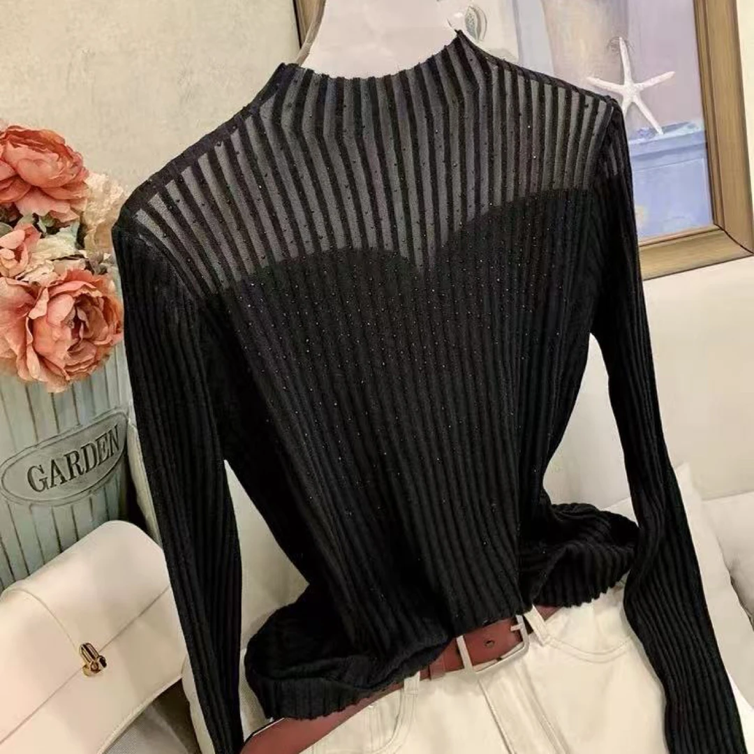 V家 镂空烫钻镂空打底小衫