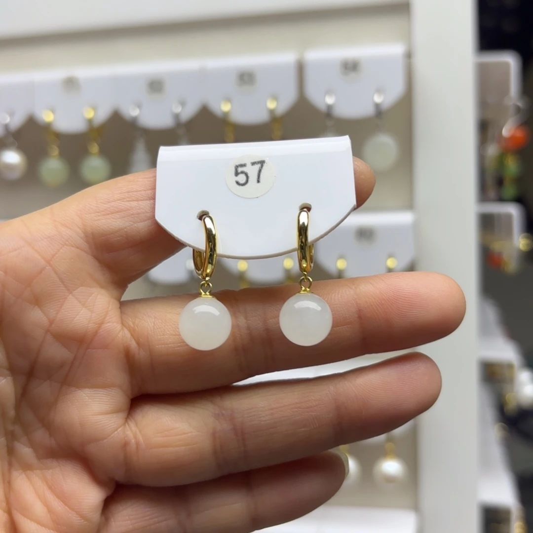 和田玉银S925镶嵌耳饰